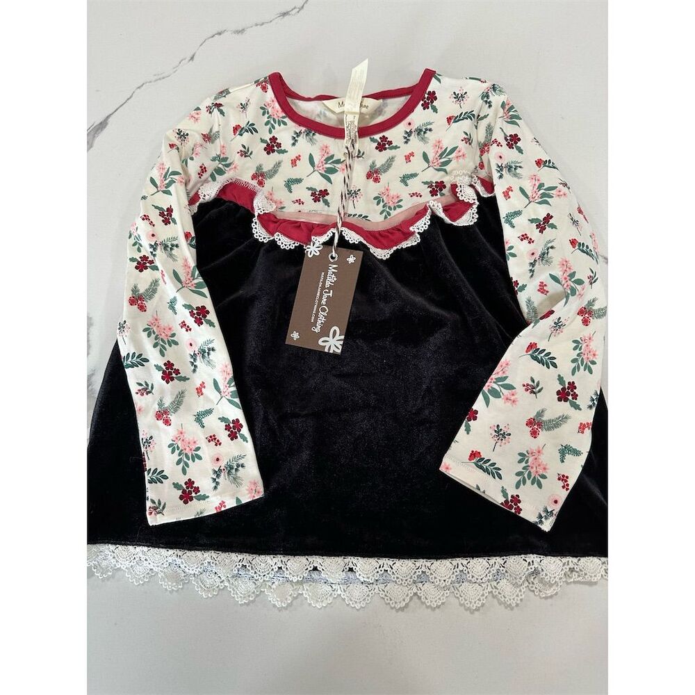 Matilda Jane Girls Size 4 Holiday Floral Velvet Blouse Top